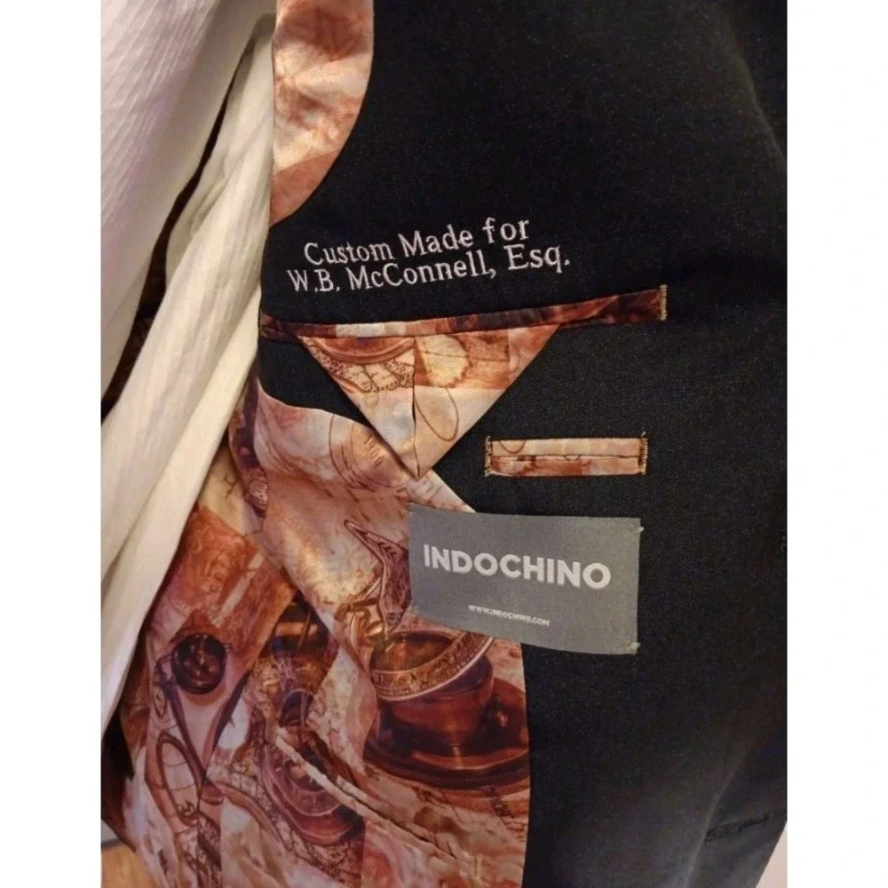 Indochino Mens 46R Wool Silk Blazer Navy Two Button Bespoke Sport Coat Jacket